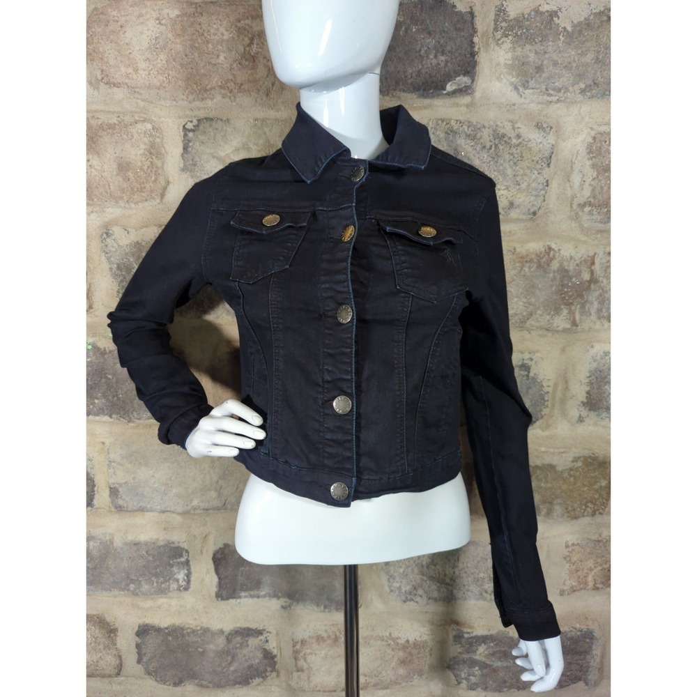 VIP Jean Jacket Dark Blue Stretch Button Up Woman's Size Small‎ Basic Denim